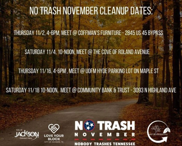 Image of ‘No Trash November’ cleanup dates throughout Jackson announced